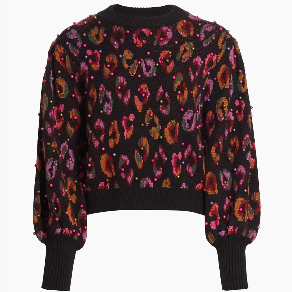 FARM RIO Beaded Leopard Pattern Sweater